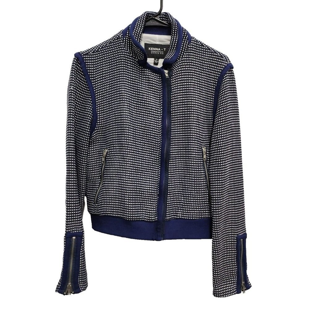 KENNA-T Stitch Fix Womens‎ Josephine Moto Jacket Small Navy Zip Up Asymmetrical